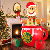 7ft Inflatable Gingerbread Man - Built-in LED Lights, Candy CaneHot Cocoa Mug Design, Multi-Color 84841295
