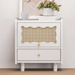 ZUN Wooden Nightstand with Rattan-Woven Cabinet and 1 Drawer, Exquisite Elegance with Natural N733P180009K