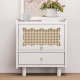 ZUN Wooden Nightstand with Rattan-Woven Cabinet and 1 Drawer, Exquisite Elegance with Natural N733P180009K