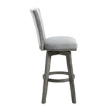 ZUN Gray Finish Set of 2 Pub Height Chairs Swivel Seat Tufted Fabric Upholstered Solid Wood Dining B011P220998