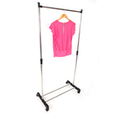 ZUN Single-bar Vertical & Horizontal Stretching Stand Clothes Rack with Shoe Shelf YJ-01G Silver 72090868