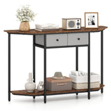 2-Tier Industrial Console Table - Polygonal Tabletop & Open Shelf, 2 Folding Fabric Drawers for 37444231