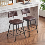 Industrial Bar Stools Set of 2, Counter Height Chairs with PU Leather Upholstery & Metal Frame, W1901P264279