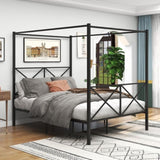 Metal Canopy Bed Frame, Platform Bed Frame Queen with X Shaped Frame Queen Black 91103073