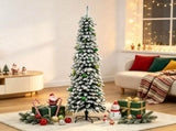 Snow-Flocked 7' Tall Slim Pencil Christmas Tree, Artificial Tree with Realistic Branches & 603 Tips, 63306920