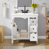 30 Inch Vanity with Ceramic Sink, White with 3 Drawers, Solid Wood Frame Modern N710P252105K