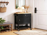 Rolling Kitchen Island with wood Top, Mobile Kitchen Cart with Drawer, Wine Rack & Cabinet Storage, 66961030