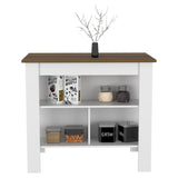 Cala Kitchen Island, Four Legs, Three Shelves -White / Walnut B20092012