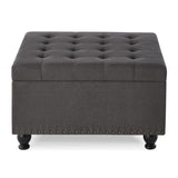 ZUN Large square storage with wooden legs, Upholstered button tufted coffee table with nail trims for 14144868