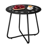 Outdoor Side with Flower Cut Outs, Weather Resistant Steel Patio Side, Round Outdoor End 09740220