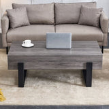 ZUN A rustic gray wood grain MDF coffee table with black metal legs - an elegant space in natural wood W1151132017