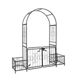 198.5*50*219cm Courtyard Arc Top With Door With Planting Frame Iron Art Iron Arch Black 02242955