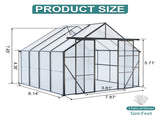 8x8 FT Double Door Polycarbonate Greenhouse Raised Base and Anchor Aluminum Heavy Duty Walk-in 52148600