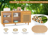 Natural Bamboo Sideboard Cabinet with Rattan Door, Sliding Door & Pull-Out Drawer, 5-Leg Rubber Wood 48150177