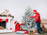 7 FT Pre-lit Snow Flocked Christmas Tree, Artificial Hinged Xmas Pine Tree with 1100 Branch Tips, 02996300