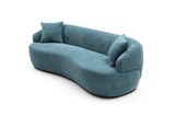 ZUN Blue Mid Century Modern Curved Sofa, 3 Seat Cloud couch Boucle sofa Fabric Couch for Living Room, W87679951