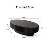 Oval Coffee Table Handcrafted Relief Sturdy Pedestal Wooden Olive-Shaped Tea Table for Living Room W3081P255089