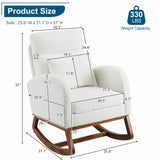 ZUN White Teddy Fleece Rocking Chair Nursery with Thick Headrest, Upholstered Mid-century Modern Nursing 43674956