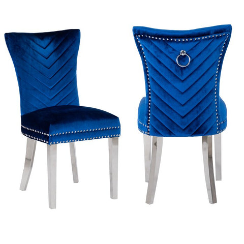 ZUN Eva 2 Piece Stainless Steel Legs Chair Finish with Velvet Fabric in Blue 733569303144