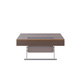 35.43" Square Walnut Coffee Table with Thickened Tabletop, Saddle Leather-Wrapped Edge and Polished W5909P583165