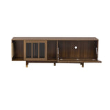 Mid-century modern style Walnut TV STAND Cat house pet friendly With Sliding door flip-down N843P251412W