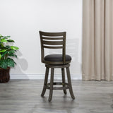 24" Counter Height Slat Back Swivel Stool, Weathered Gray Finish, Charcoal Fabric Seat B04660698