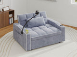 Corduroy Pull-Out Sleeper Chair With Pillow, Brushed Stainless Steel Cup Holder, Phone Stand & Usb 63924354