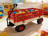 Red Wooden Wagon Cart with Folding Handle, Heavy Duty All-Terrain Kids Wagon for Outdoor, Garden, 57603140