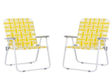 2pcs Steel Tube PP Webbing Bearing 120kg Folding Beach Chair Yellow & White Strip 25170682