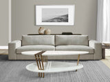 36 Inch Modern Coffee Table, Oval Elliptical Shape, White Mango Wood With Antique Brass B056P161686