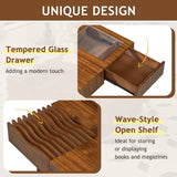 U-Can 33''Mid Century Modern Coffee Table,Unique Square Wooden Coffee Table with 3 Drawers, Tempered N724P270432D