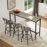 Long Bar Table Set with 3 PU Upholstered Bar Stools, Industrial Bar Table and Chairs for Kitchen W1668P147058
