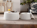 White Round Storage Table Set with Lift-Off Lid, Nesting Design, Elegant Curved-Edge Shape for Cozy W3081P389055