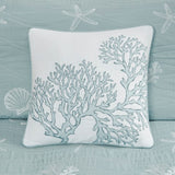 4 Piece Cotton Reversible Embroidered Quilt Set with Throw Pillow Aqua King/Cal King B03595791