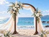 Wooden Wedding Arch 6.8ft Dark Brown, Round Top Classic Style Ceremony Backdrop, Indoor & Outdoor 61002976
