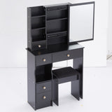 ZUN Small Size Left Drawer Desktop Vanity Table + Cushioned Stool, Extra Large Sliding Mirror, Multi W936P226017