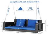 49in Black Rattan Blue Cushion Rattan Swing Chair 06973995