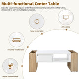 ON-TREND High Glossy Coffee Table with 2 Drawers, Practical Two Tone Center Table with Hidden N721P205792K