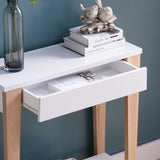 Modern Two Toned Console with Two Shelves - White and Tan B107131402