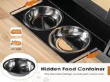 Feeding station with 2 lockers, pet feeding station with 2 elevated dog bowls, side hooks, W1687P246775