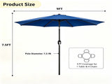 9 ft Outdoor Patio Market Umbrella with Push Button Tilt and Crank Handle, 8 Steel Ribs, Blue 65186653