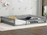 Wood Full Size Upholstered Platform Bed with Guardrail and Pillow, Gray WF323090AAE