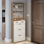 ZUN NEW OAK color shoe cabinet with 3 doors 2 drawers with hanger,PVC door with shape ,large space for W1320137991