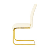 ZUN Modern Light Yellow PU dining chair Living room chair Upholstered chair, gold metal chair leg W210P179895