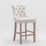 Contemporary Velvet Upholstered Barstools with Button Tufted Decoration and Wooden Legs, and Chrome W1143P177584