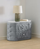 1pc Gray Nightstand Upholstery Fabric Marble Top Two Storage Drawers Wooden Bedroom Furniture Oval B2741P318960