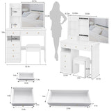 37" Middle Size Left Drawer Desktop Vanity Table Cushioned Stool, Extra Large Right sliding W3258P293194