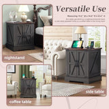 ON-TREND Farmhouse End Table with Charging Station, Rustic Wood Nightstand with Adjustable Shelf, N721P246478E