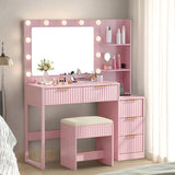 Pink particleboard with a melamine finish, 5-drawer, 2-tiered dressing table set with 11 three-tone 76254840
