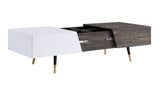 ZUN White High Gloss and Rustic Oak Coffee Table with Metal Leg B062P209101